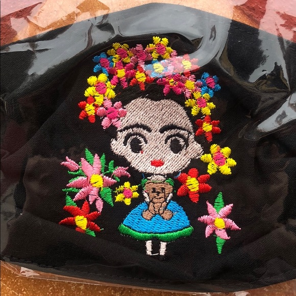 Embroidered Frida Artistuc colorful girl Face Mask - Picture 3 of 4
